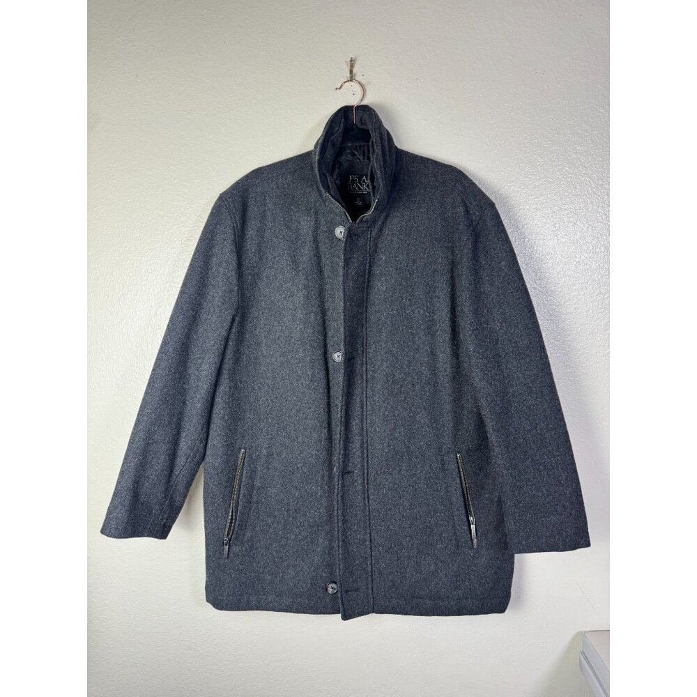 Jos. A. Bank Mens Gray Wool Blend Pea Coat Full Zip Size XL Quilted lining